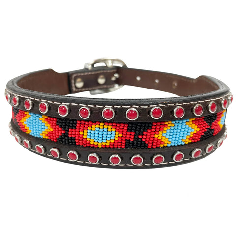 American Darling Leather Tooled & Beaded Dog Collar
