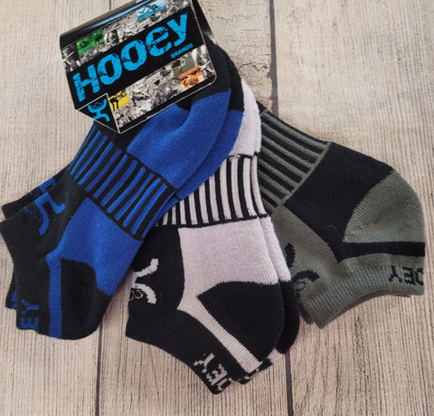 Hooey Youth Blue & Gray No Show Socks- Pack of 3