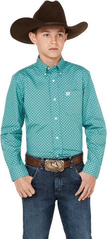 Cinch Boy's Turquoise Geo Print Shirt