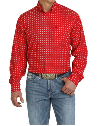 Cinch Men's ArenaFLex Red Geo Print Shirt