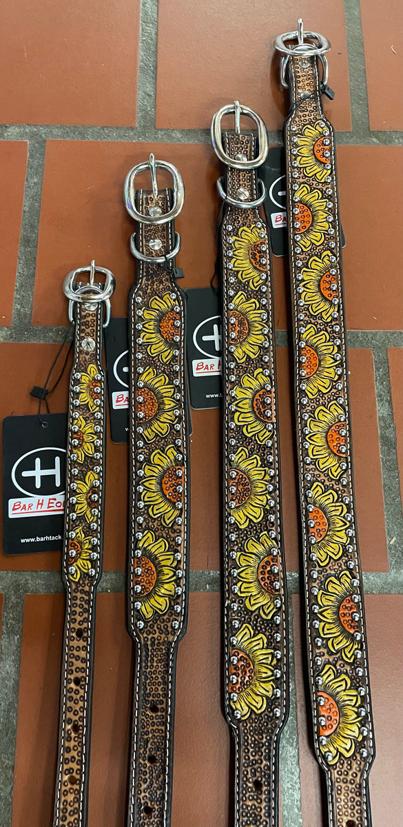 American Darling Leather Tooled with Sunflower Dog Collar – Horse