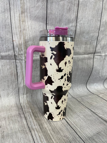 Cow Print With Pink 40 oz Tumbler