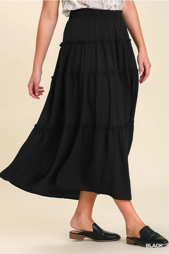 Black Tiered Maxi Skirt with Ruffle Hem – Horse Creek Outfitters