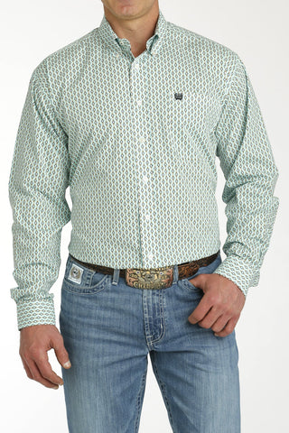 Cinch Men's Cream & Turquoise Geo Print Shirt