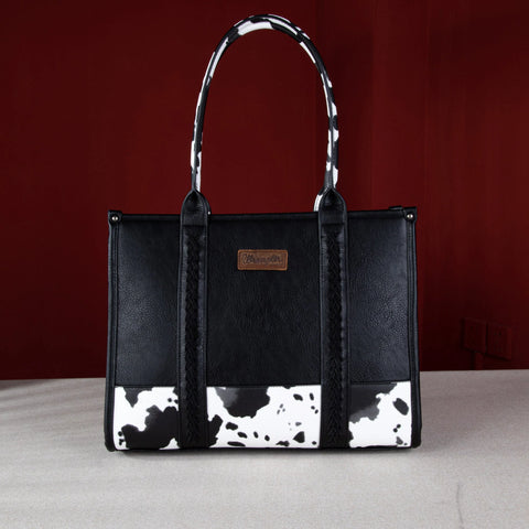 Wrangler Cow Print Concealed Carry Wide Tote -Black
