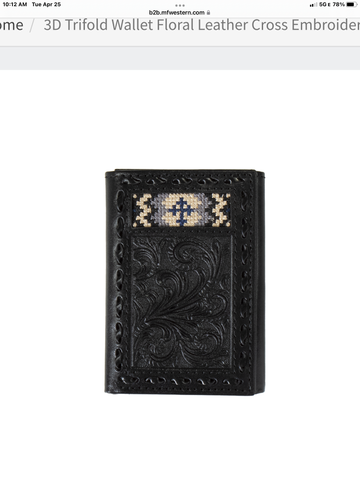 Black Floral Cross Embroidered Trifold Wallet