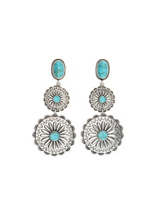 Triple Tiered Silver and Turquoise Earrings