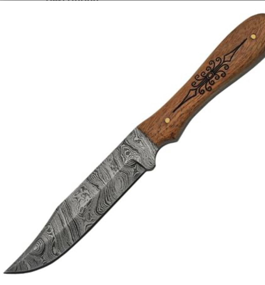 Damascus Fixed Blade Acacia Wood Handel Knife Horse Creek Outfitters