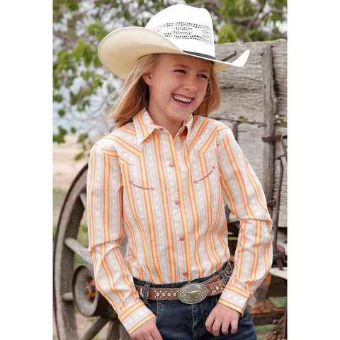 Cinch Girl's Orange & Cream Print Shirt
