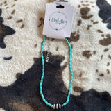 Dainty Green Turquoise Choker & Faux Navajo Disc Accent Necklace