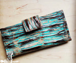 Embossed Leather Wallet-Turquoise Chateau with Snap
