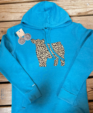 Turquoise Women's  Cheetah Print Steer Sweatshirt
