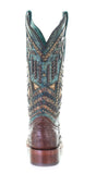 Corral Women’s Brown & Turquoise Ostrich with Overlay/ Embroidery /Studs Woven Boot