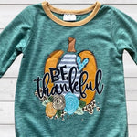 Be Thankful Teal and Tan Pumpkin Floral Romper