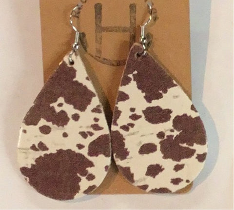 Cow Print Leather Teardrop Earrings