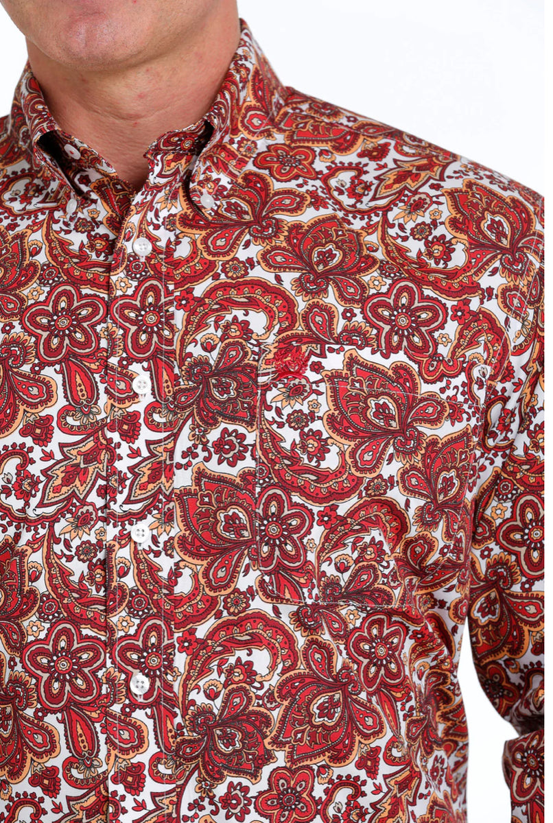 fitted lace wedding dress Cinch Men's Paisley Print Long Sleeve Button Down Western Shirt