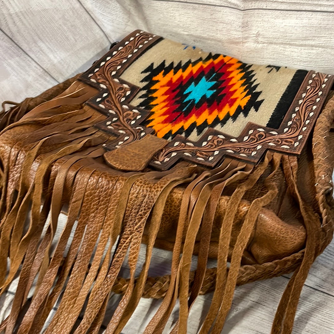 Country Turquoise Floral Tooled Fringe Leather Handbag – Cowgirl
