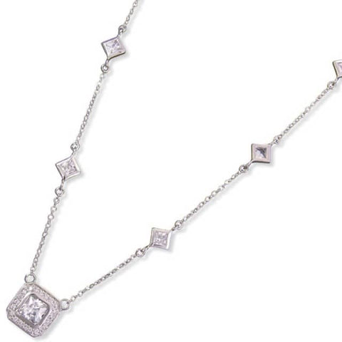 Kelly Herd Square Cubic Zirconia Necklace - Sterling Silver