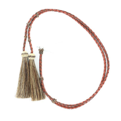 Tan/Brown Leather Stampede String with Horsehair with Horsehair Tassels