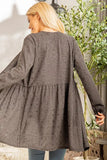 Charcoal Waffle Foil Open Cardigan With Ruffled Bottom
