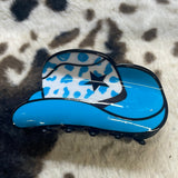Blue & White Cheetah Print Cowboy Hat Claw Clip