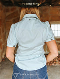Lucky and Blessed Mint Concho Button Down Puff Short Sleeve
