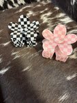 Checkered Flower Hair Claw Clip