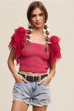 Tiered Ruffle Sleeve Top with Square Neck in Deep Rose