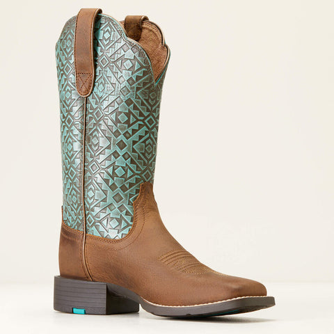 Ariat Women's Round Up Turquoise Blanket Embossed Boot