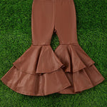 Chocolate Brown Faux  Leather Double Layer Bell Pnts