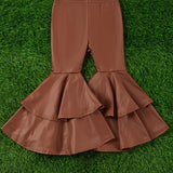 Chocolate Brown Faux  Leather Double Layer Bell Pnts