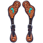 Floral Hand Carved Horse Western Leather Spur Strap Black