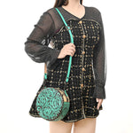 American Darling Hair-on Round Hand Tooled Bag-Turquoise