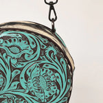 American Darling Hair-on Round Hand Tooled Bag-Turquoise