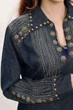 American Darling Women Hand Tooled Leather & Concho Denim Tunic