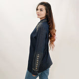 American Darling Women Hand Tooled Leather & Concho Denim Tunic