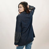 American Darling Women Hand Tooled Leather & Concho Denim Tunic