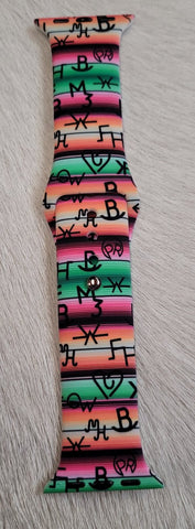Serape & Brands Print Apple Silicone Western Watchband