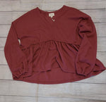 Solid V-Neck Thermal Babydoll Women’s Top