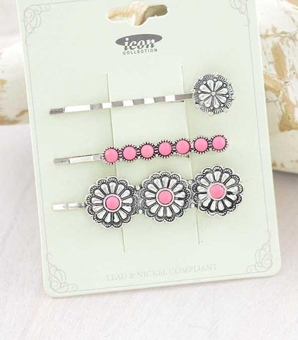 Silver and Pink Hair Pin Set
