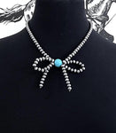 Faux Navajo Pearl Bead Bow Necklace-Turquoise