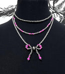 Faux Navajo Pearl Bead Layered Bow Necklace-Pink