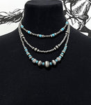 Faux Navajo Pearl Bead Layered Necklace-Turquoise