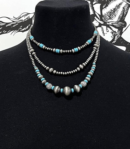 Faux Navajo Pearl Bead Layered Necklace-Turquoise