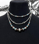 Faux Navajo Pearl Bead Layered Bow Necklace