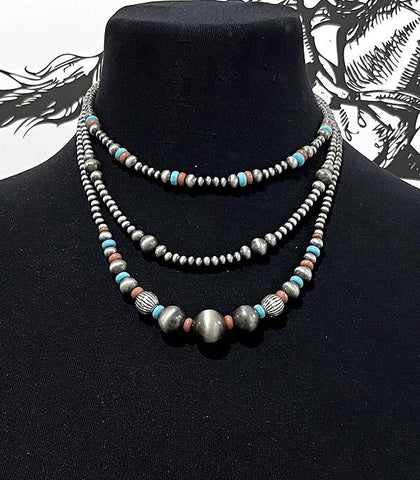 Faux Navajo Pearl Bead Layered Bow Necklace