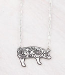 Pig Floral Tooled Look Necklace
