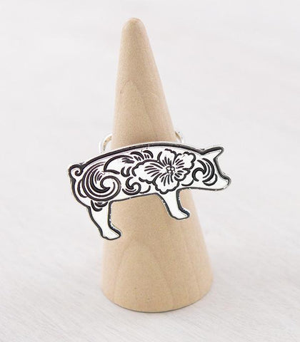 Pig Floral Tooled Look Ring