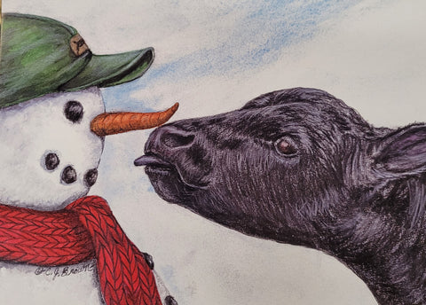 CJ Brown Christmas Card   "Face To Face" Black Cow