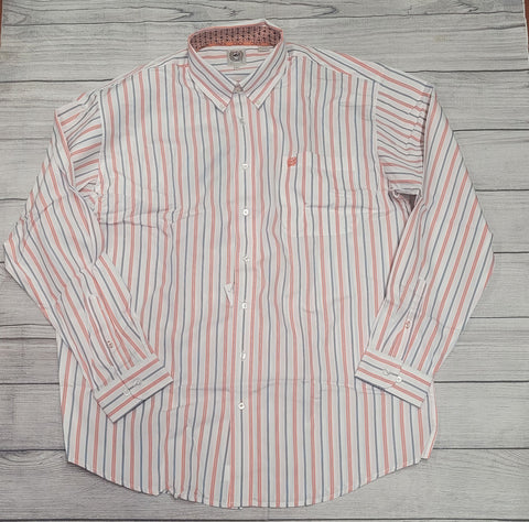 Cinch Men's Blue & Orange Stripe  Print Shirt